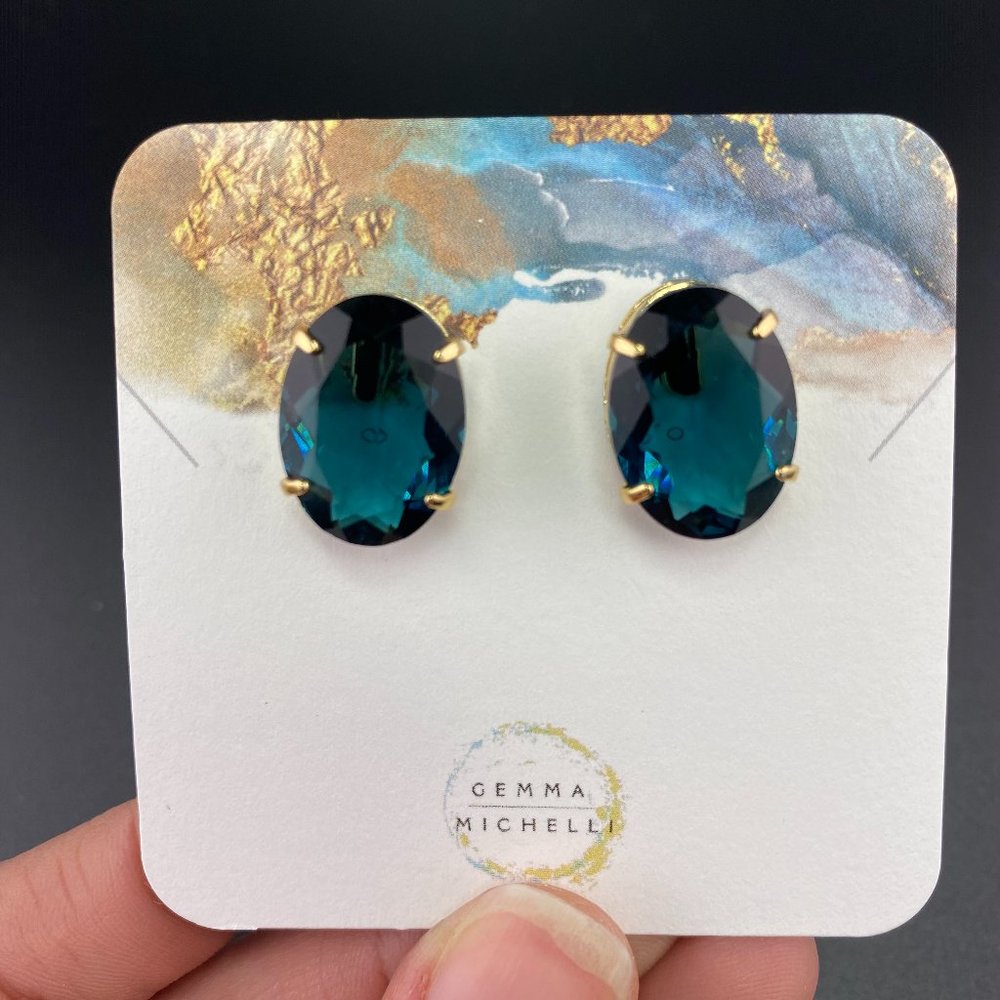 Classic Oval Reconstituted London Blue Topaz 18k Gold Plated Studds